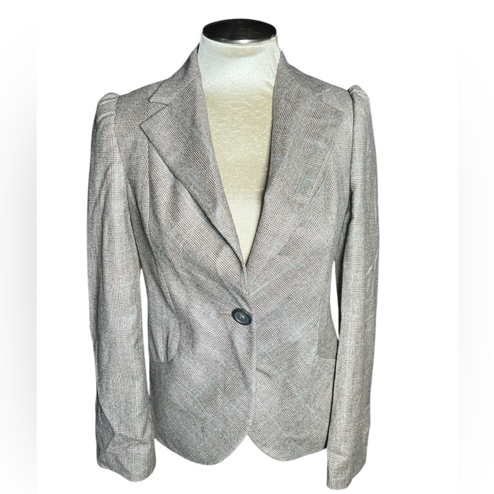 Banana Republic  beige/Blue 100% Wool houndstooth pattern blazer 4